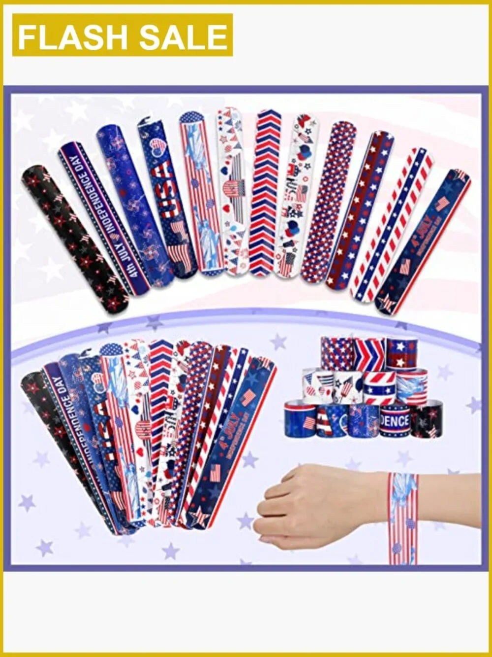 48 Patriotic Slap Bracelets 4th of July Party Favors Classroom Prizes
